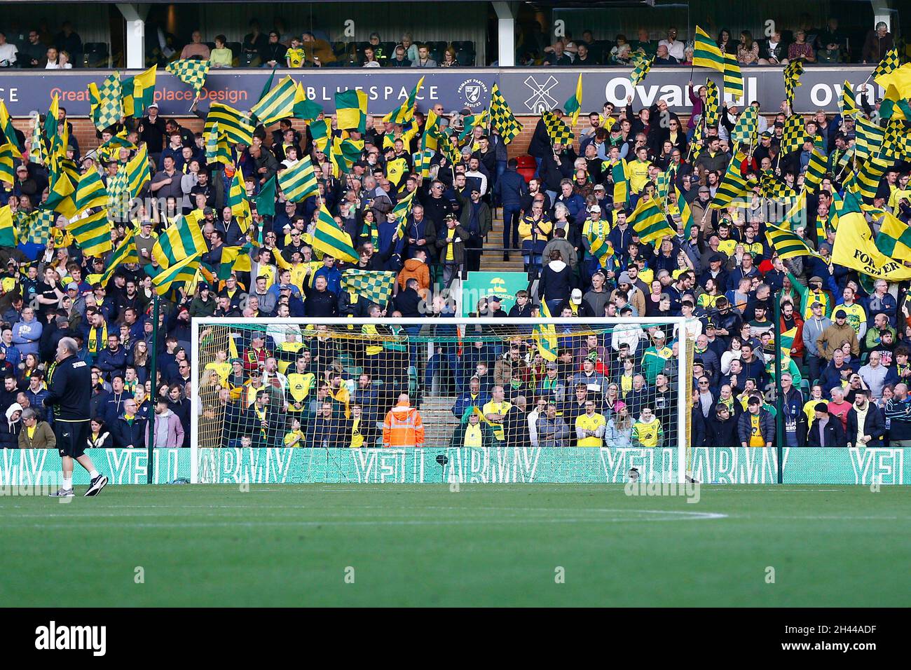 Norwich, Regno Unito. 31 ottobre 2021. Norwich è tifoso durante la partita della Premier League tra Norwich City e Leeds United a Carrow Road il 31 ottobre 2021 a Norwich, Inghilterra. (Foto di Mick Kearns/phcimages.com) Credit: PHC Images/Alamy Live News Foto Stock