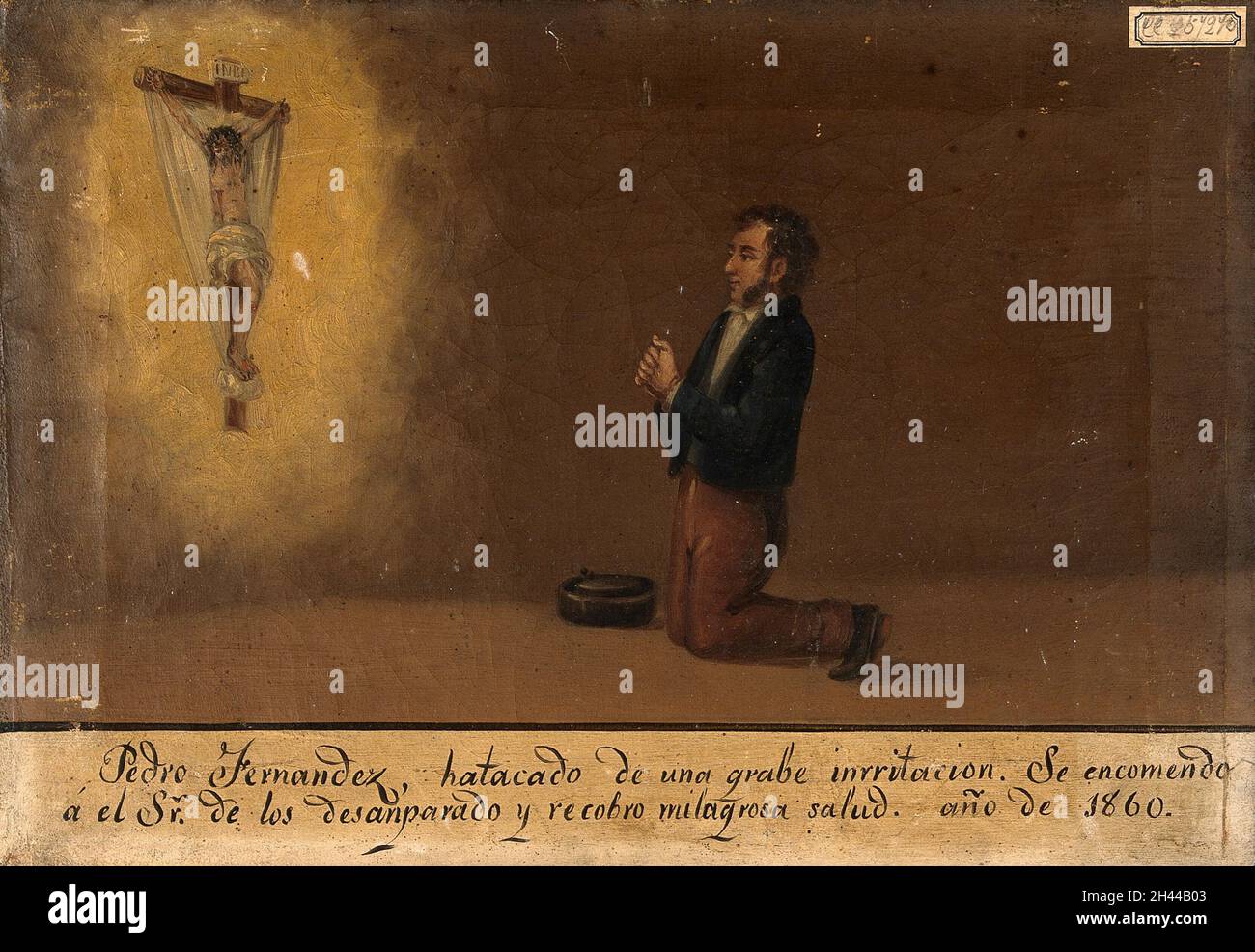 Pedro Fernandez prega a Cristo sulla Croce. Dipinto ad olio di un pittore spagnolo, 1860. Foto Stock