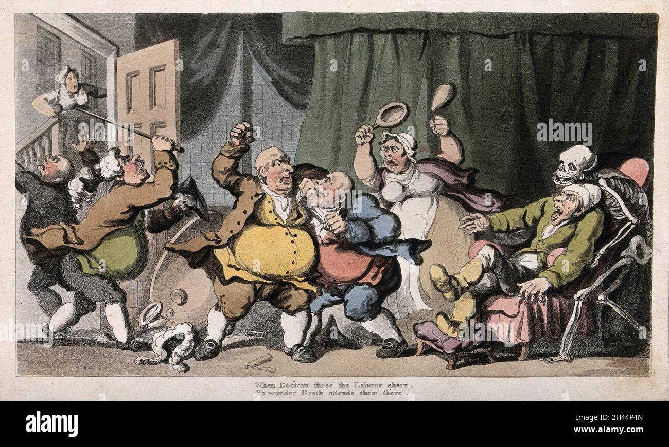 La danza della morte: La guerra da camera. Acquatinta colorata di T. Rowlandson, 1816. Foto Stock