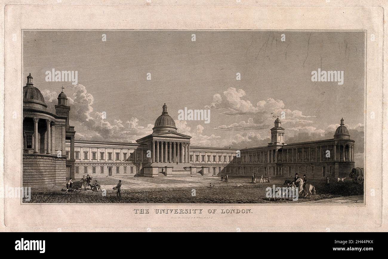 University College, Londra: L'edificio principale di Gower Street. Incisione di T. Higham dopo W. Wilkins. Foto Stock