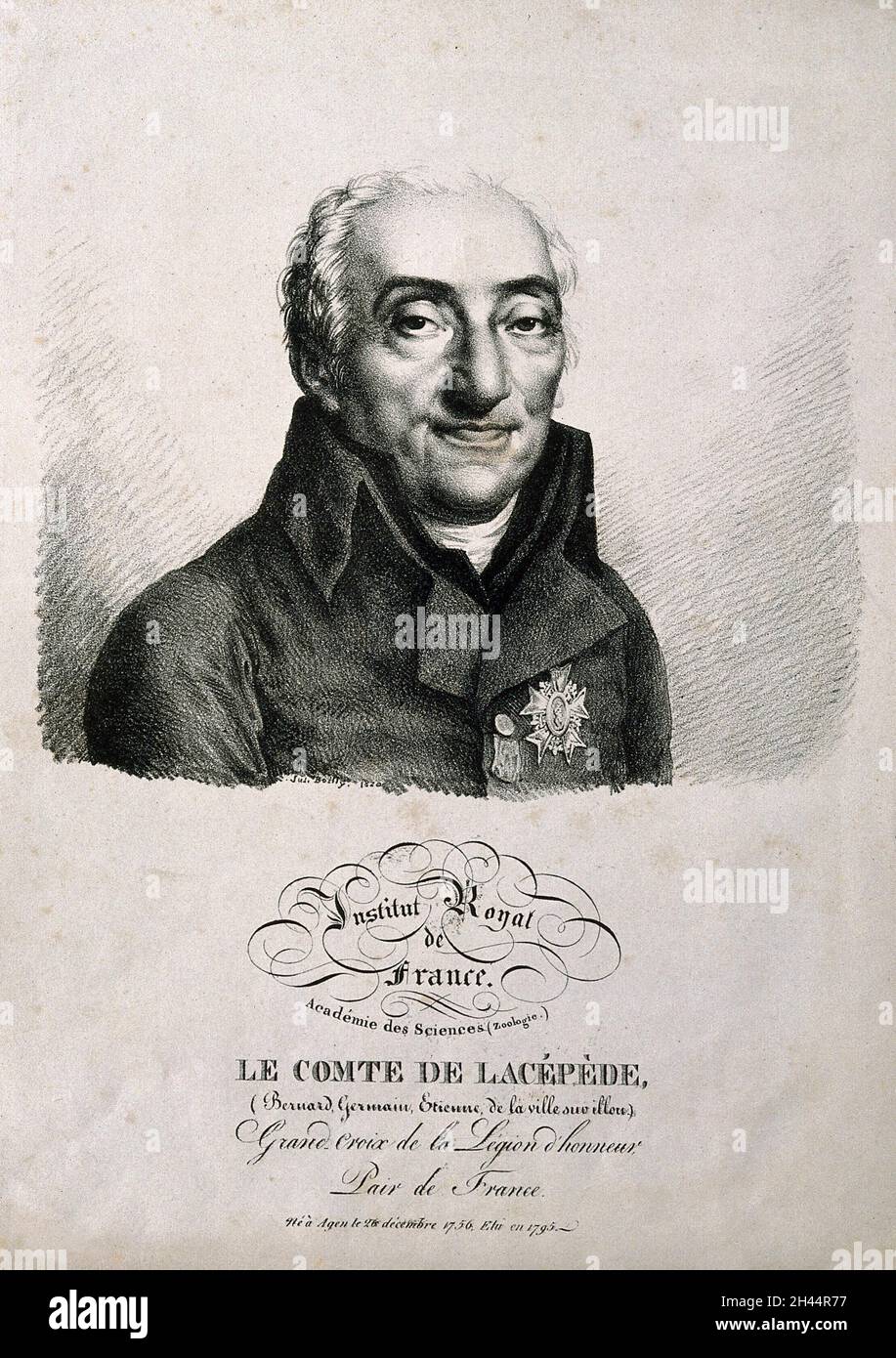 Bernard Germain Étienne de la Ville-sur-Illon, Comte de Lacépède. Litografia di J. Boilly, 1820. Foto Stock