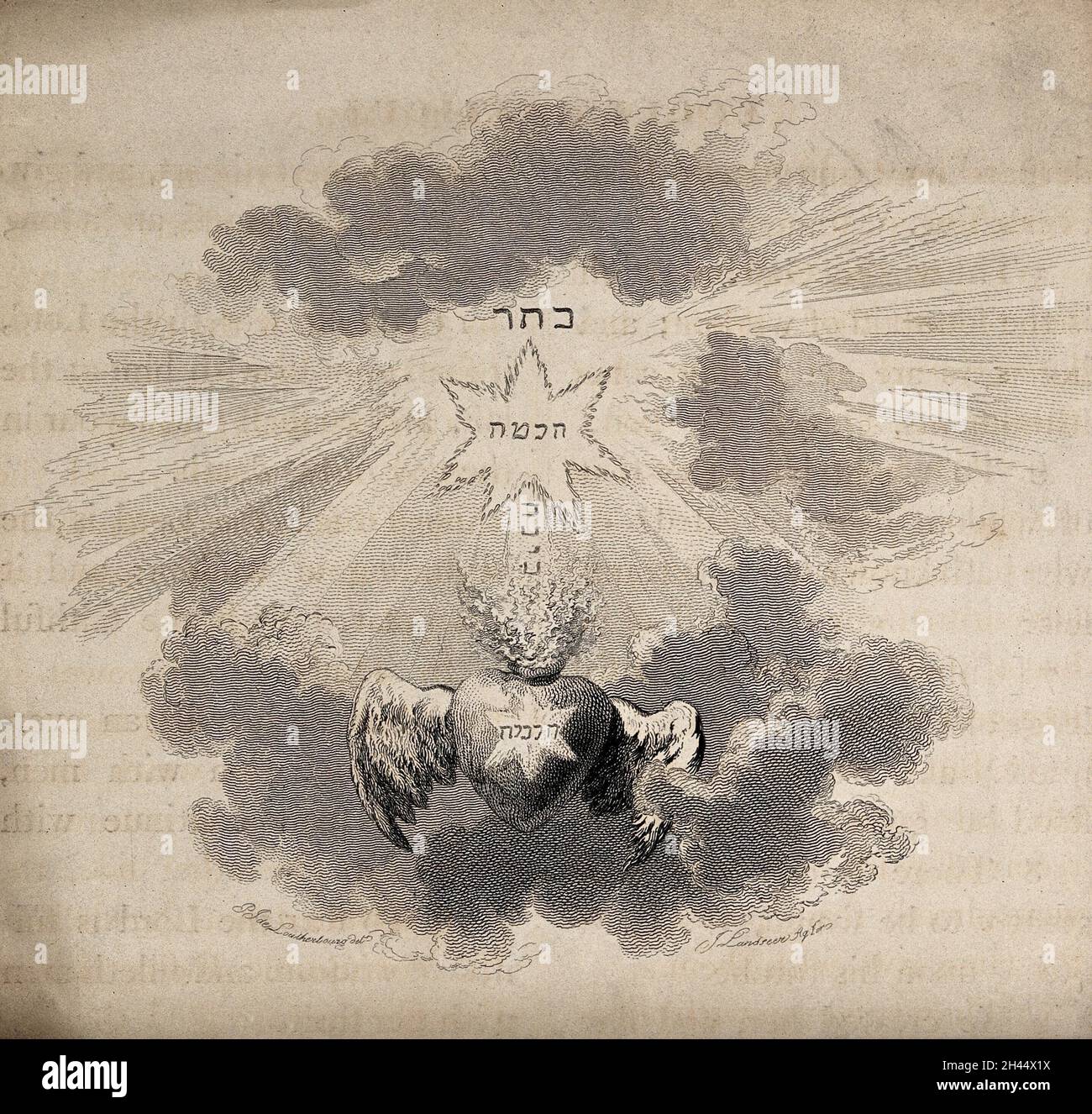 Il Sacro cuore sorge verso il nome di Dio. Acquaforte di J. Landseer dopo P.J. de Loutherbourg. Foto Stock