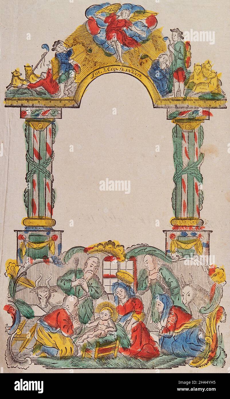 L'adorazione dei pastori alla nascita di Cristo. Legno colorato. Foto Stock