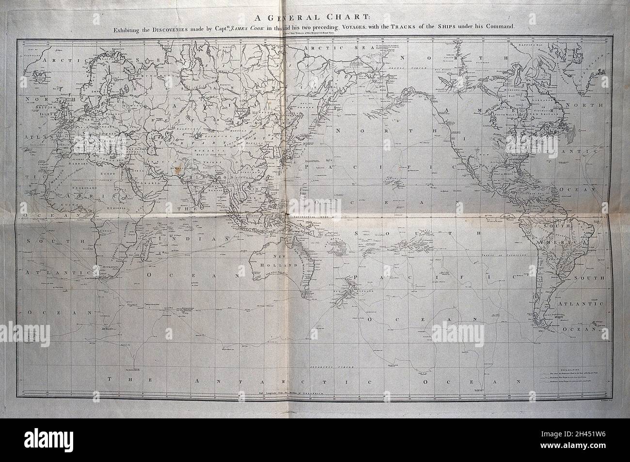 Mappa dei viaggi del Capitano Cook. Incisione di W. Palmer dopo il tenente H. Roberts, 1785. Foto Stock