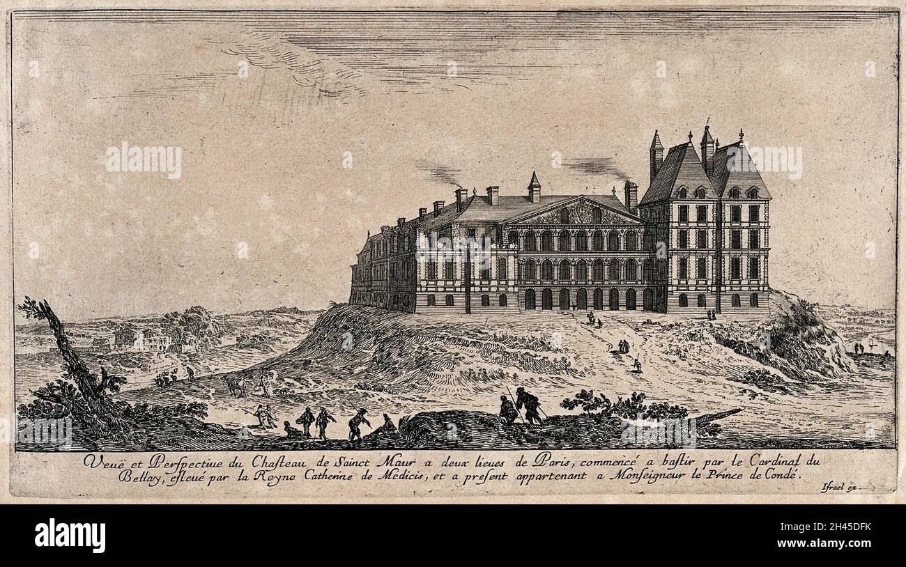 Il castello a Saint Maur vicino a Parigi. Acquaforte. Foto Stock