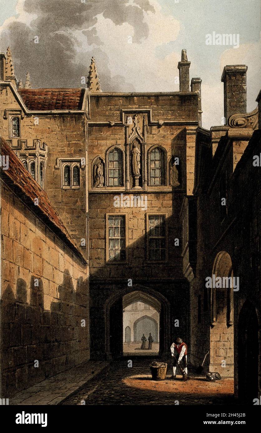 New College, Oxford: Porta d'ingresso. Colorato aquatint di J. Hill, 1814, dopo A.C. Pugin. Foto Stock