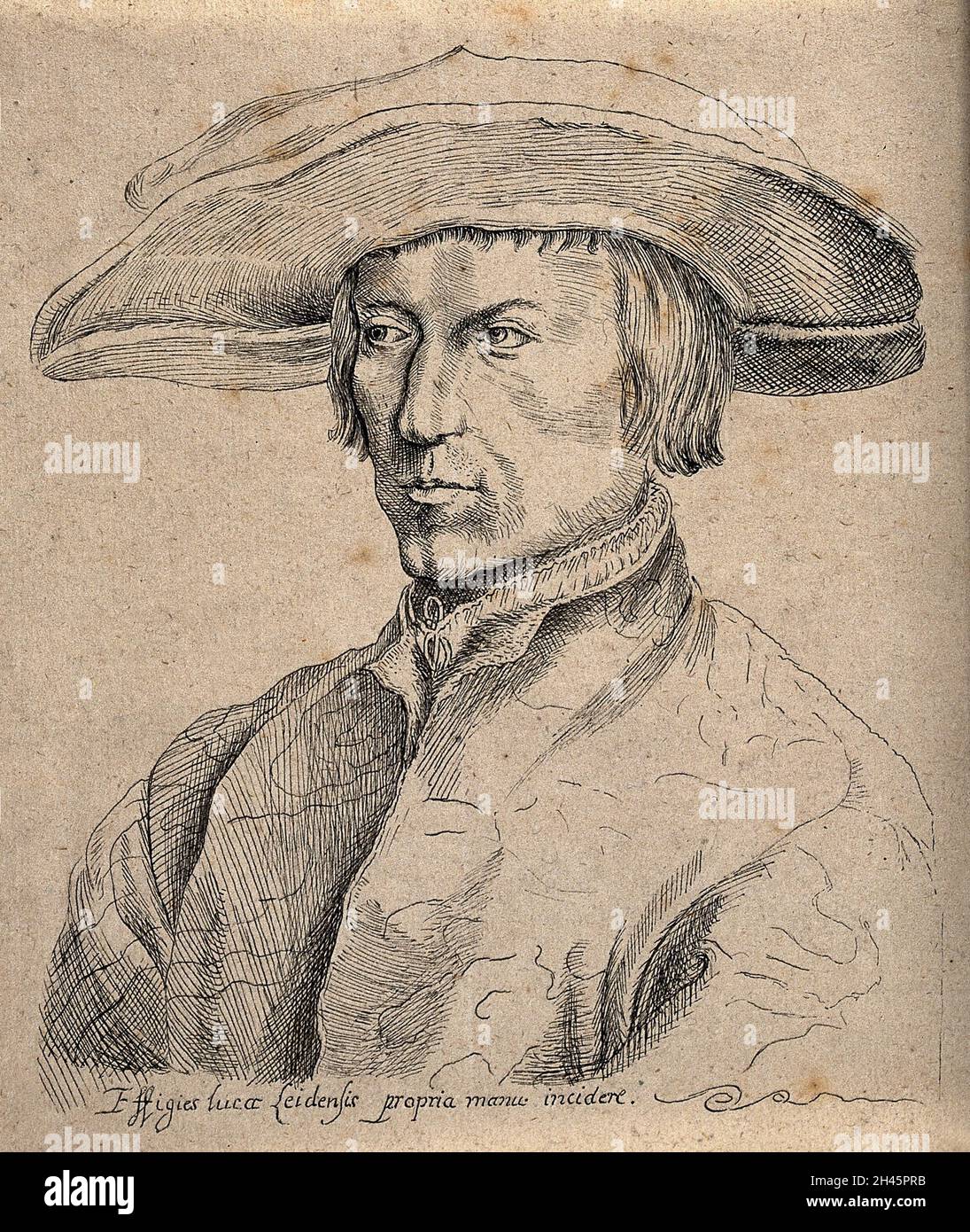 Un uomo, testa e spalle, intendeva essere Lucas van Leyden. Disegno a penna e inchiostro dopo un attacco dopo un disegno di Albrecht Dürer. Foto Stock