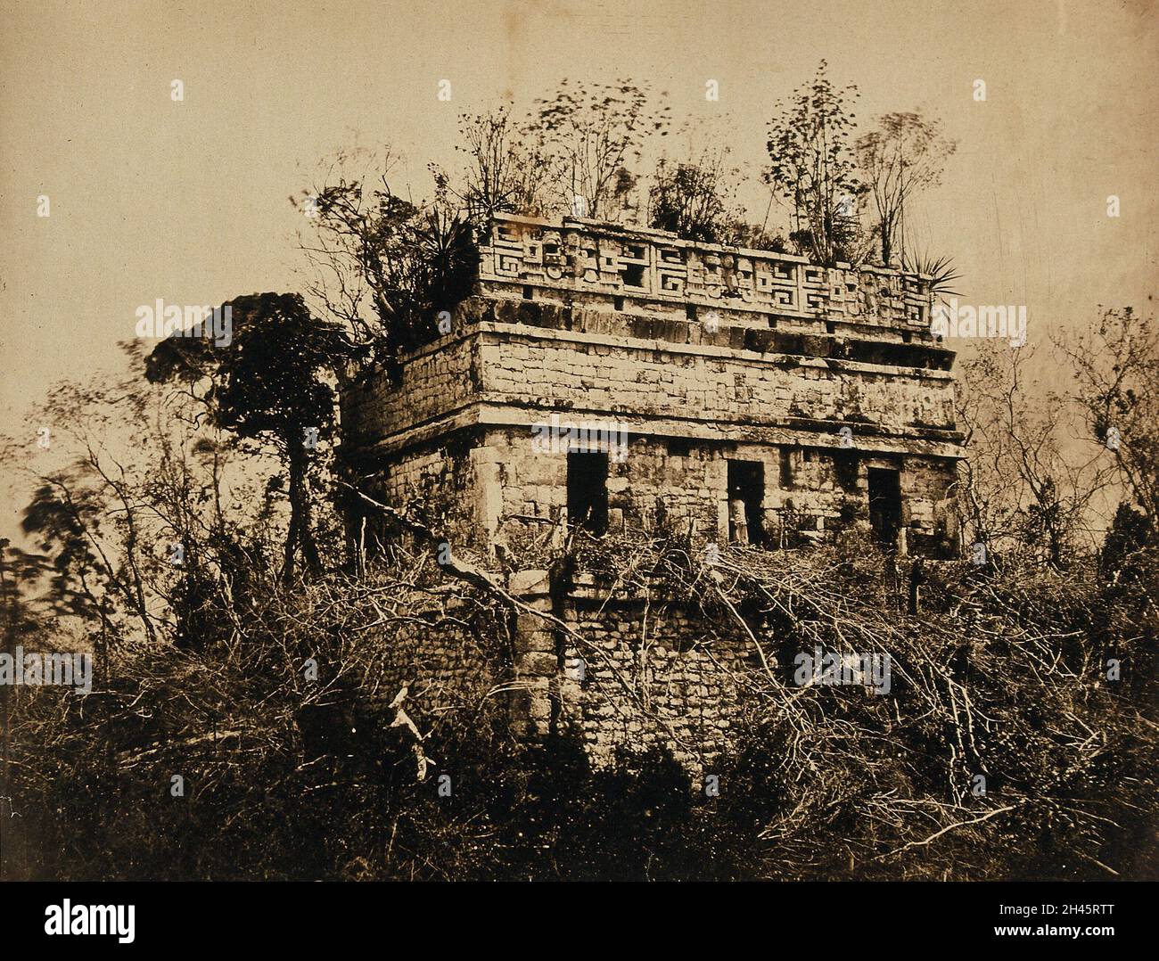 Messico: Un edificio in rovina coltivato a fogliame. Fotografia di Desiré Charnay, ca. 1858. Foto Stock