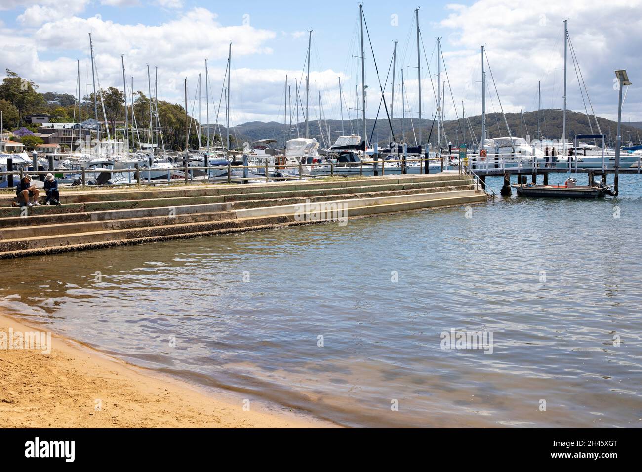 Bayview bagni e molo storico, Bayview è un sobborgo di Sydney nella regione delle spiagge settentrionali, NSW, Australia Foto Stock