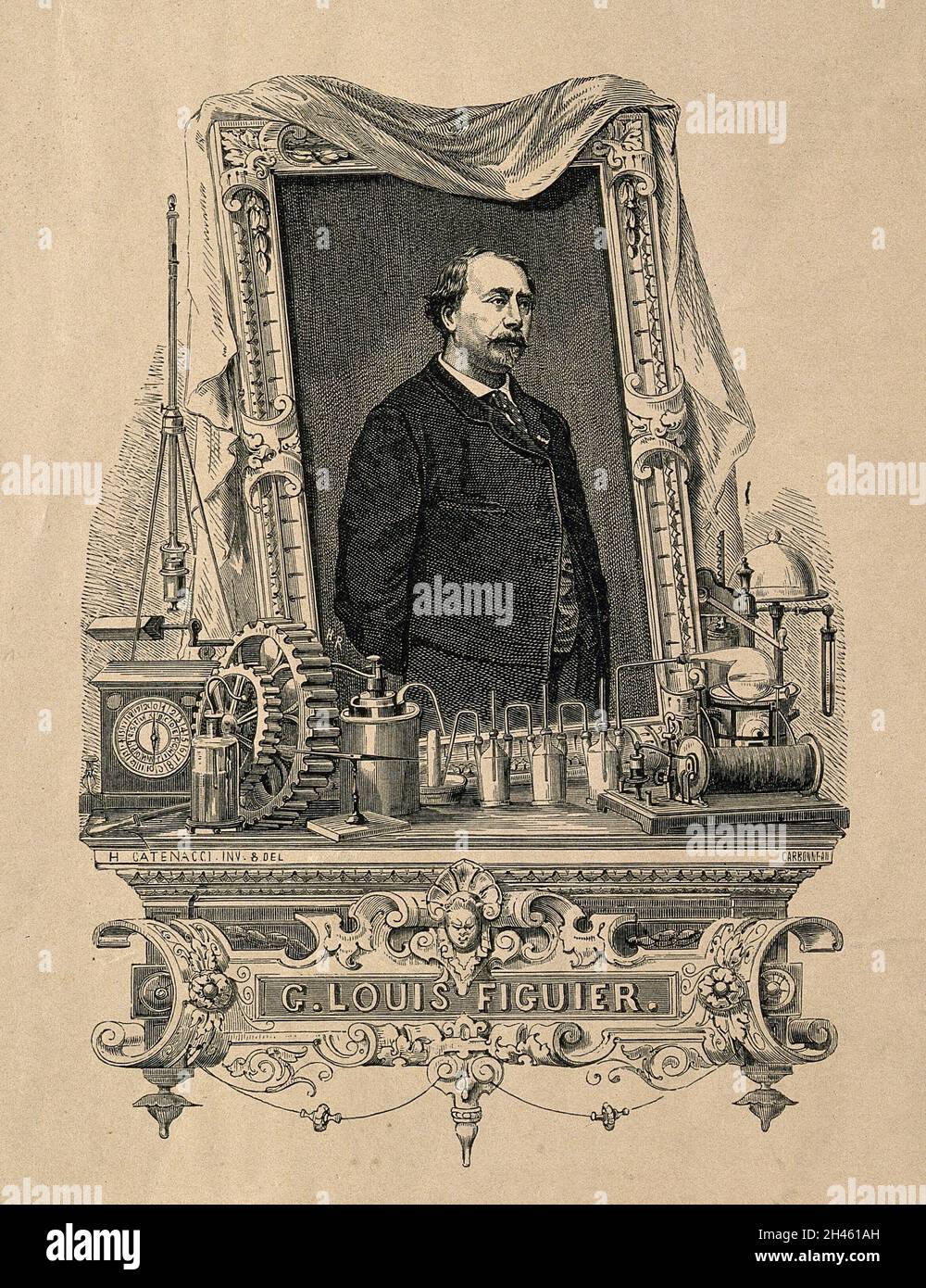 Guillaume-Louis Figuier. Incisione in legno di J. B. C. Carbonneau dopo H. Catenacci. Foto Stock