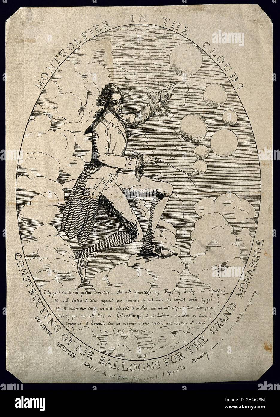Jacques-Étienne Montgolfier. Acquaforte, 1784. Foto Stock