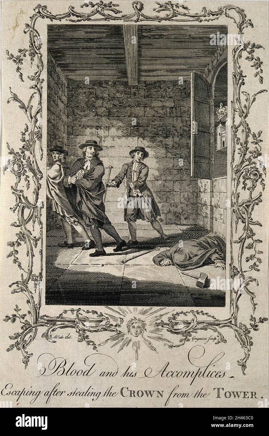 Thomas Blood. Incisione di linea di C. Grignion dopo S. Wale. Foto Stock