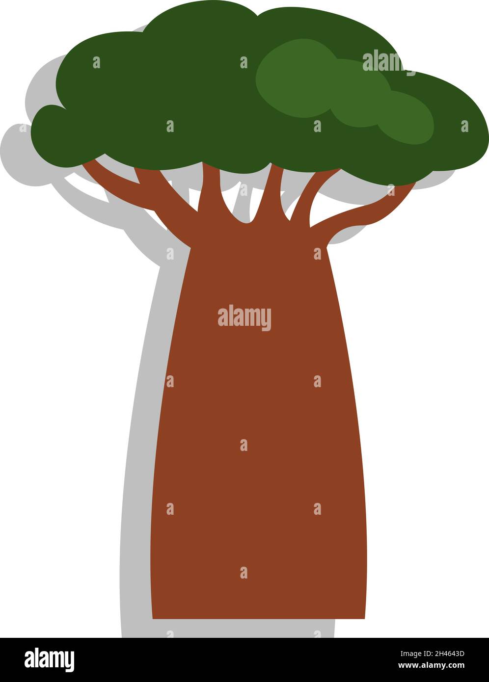 Baobab africano, illustrazione, vettore, su sfondo bianco. Illustrazione Vettoriale