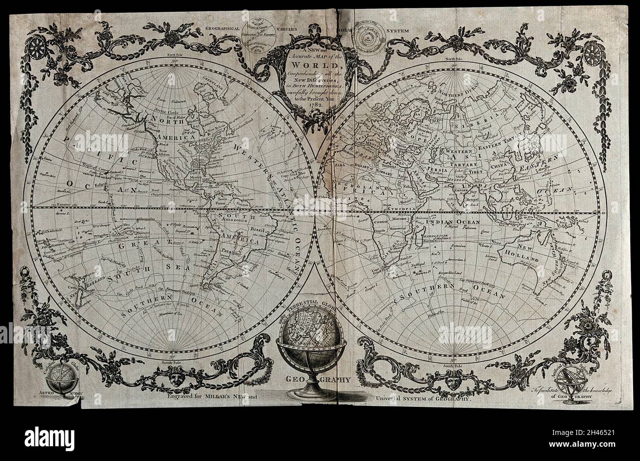 La Terra: mappa. Incisione, 1782. Foto Stock
