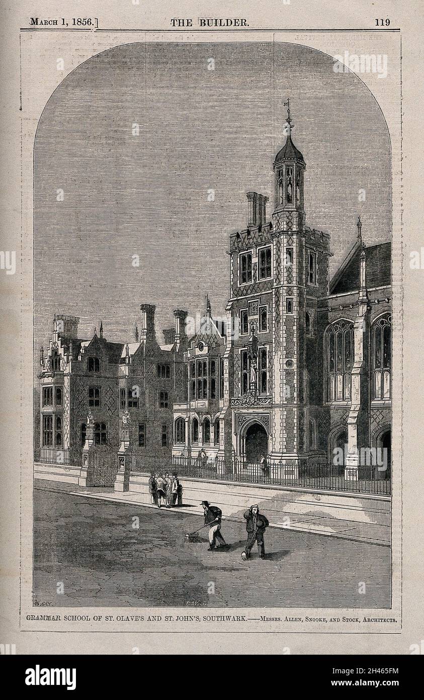 St Olave's e St John's Grammar School, Southwark. Incisione in legno di C. W. Sheeres dopo B. Sly, 1856. Foto Stock