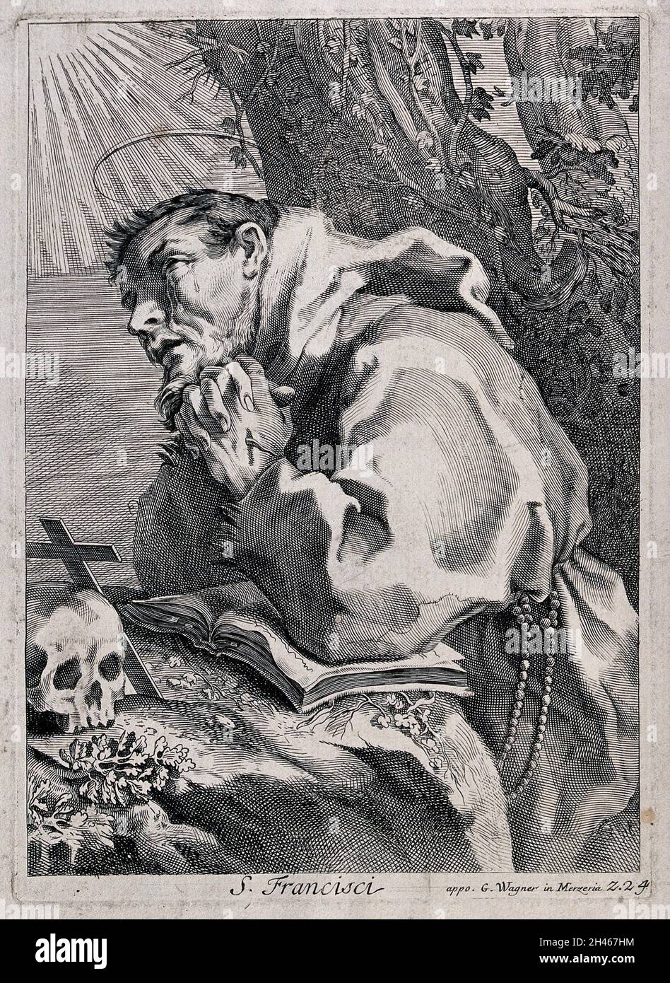 San Francesco d'Assisi in estasi. Acquaforte. Foto Stock