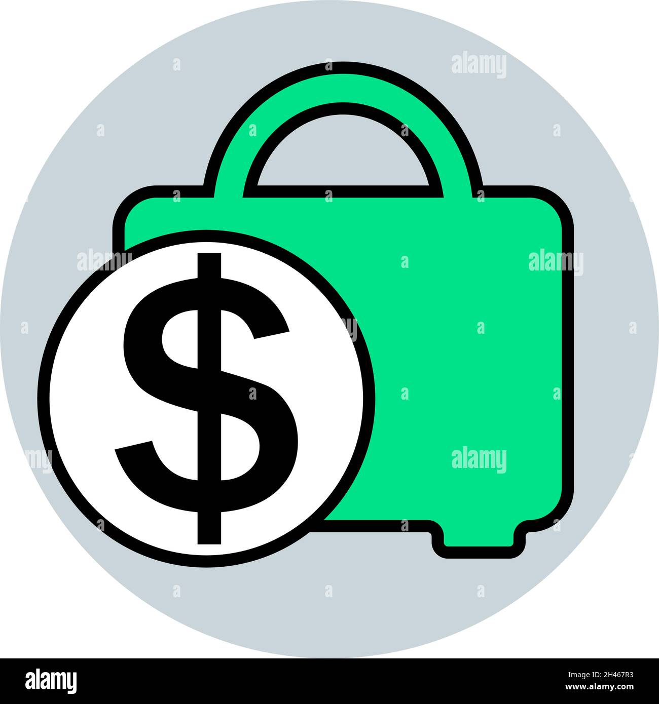 Borsa con simbolo del dollaro, illustrazione, vettore, su sfondo bianco. Illustrazione Vettoriale