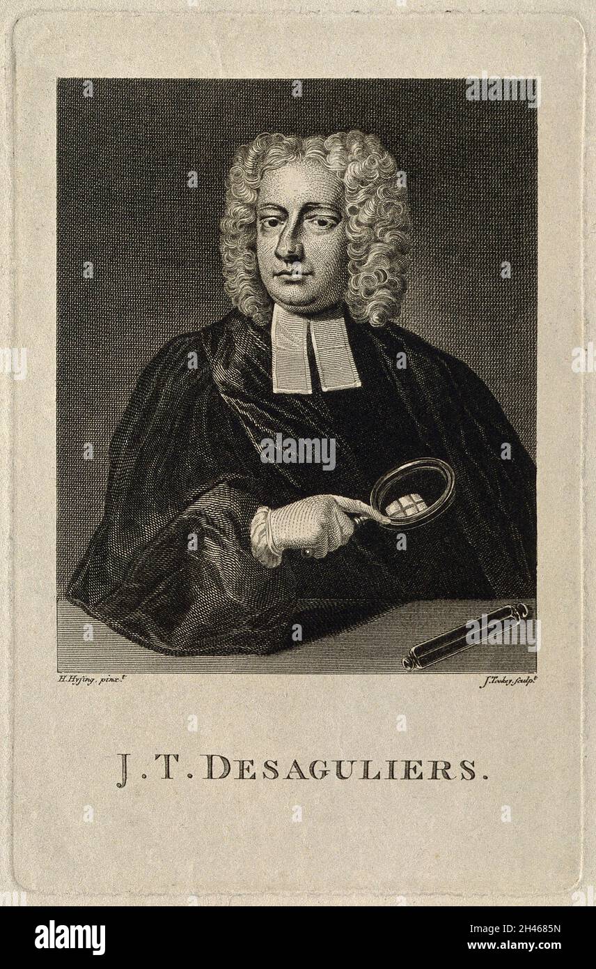 Jean-Théophile Desaguliers. Incisione di linea di J. Tookey dopo H. Hysing. Foto Stock