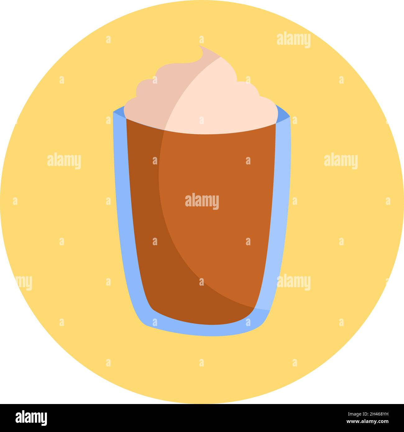 Caffè con panna in bicchiere, illustrazione, vettore, su sfondo bianco. Illustrazione Vettoriale