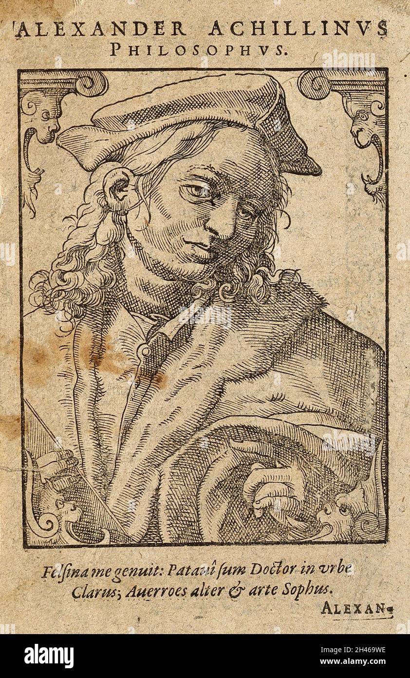 Alessandro Achillini. Legno tagliato da T. Stimmer, 1589. Foto Stock