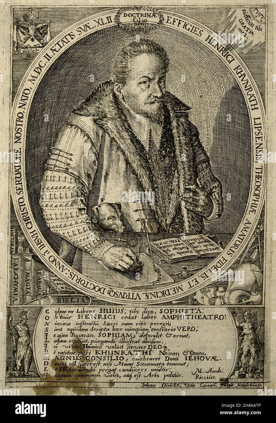 Heinrich Khunrath. Incisione di linea di J. Diricks van Campen, 1602. Foto Stock