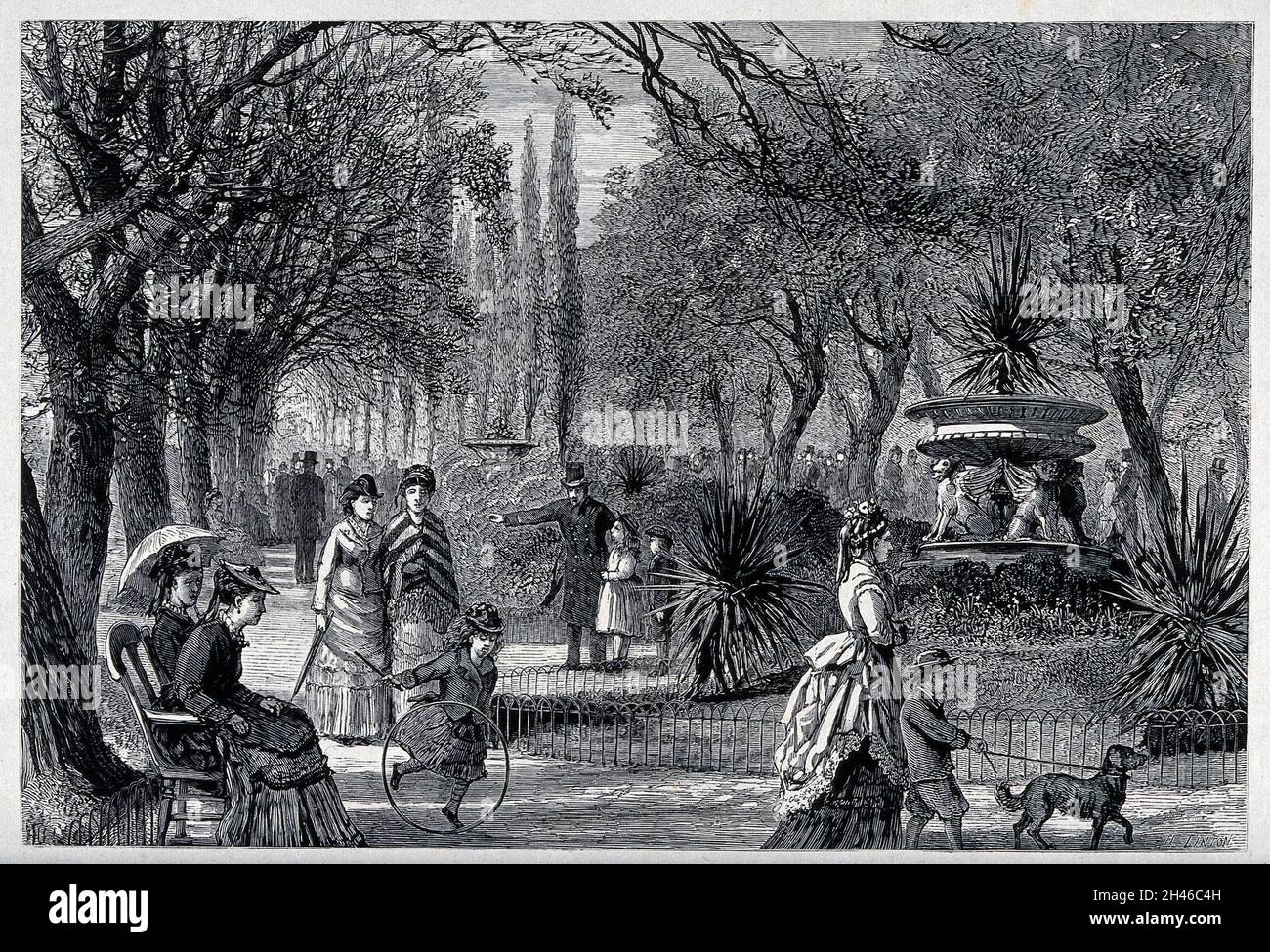 Un giardino zoologico. Incisione in legno di H. Linton. Foto Stock