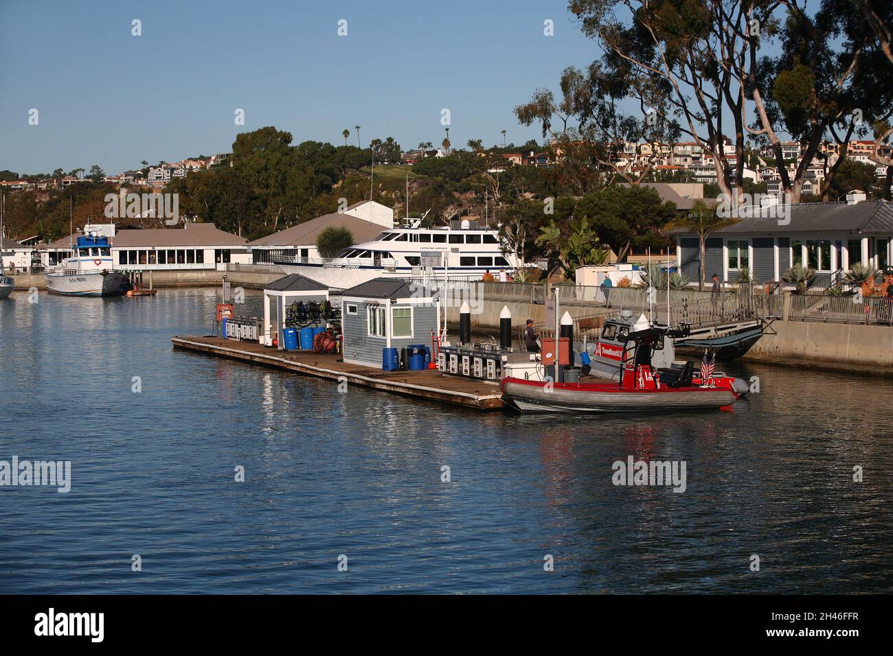 Bacino di rifornimento all'interno del porto di Dana Point, California Foto Stock