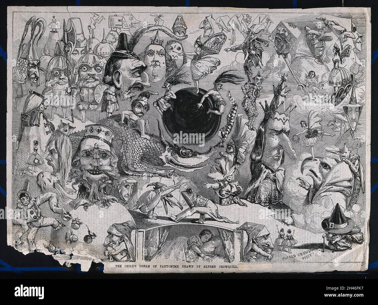 Draghi, volti di regine, re, demoni, streghe e mostri. Incisione in legno di Alfred Crowquill dopo se stesso. Foto Stock