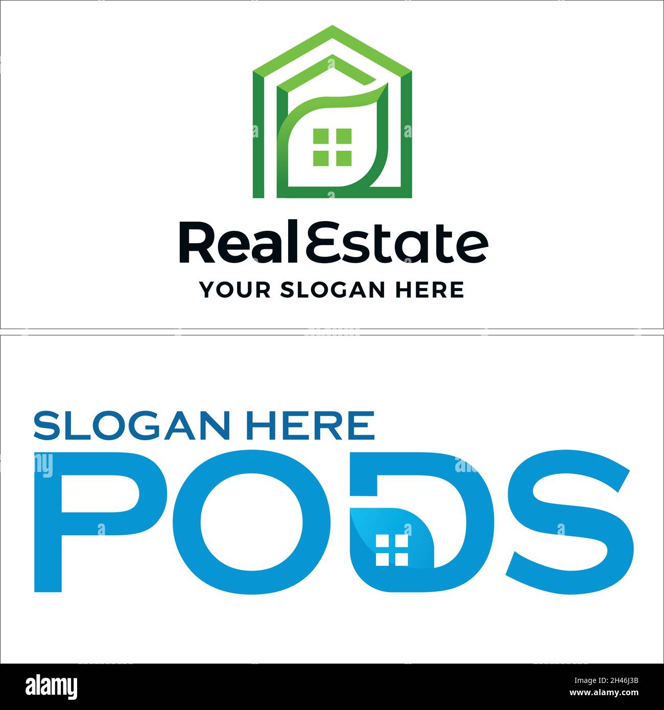 Moderno immobile ipoteca costruzione casa ecofriendly logo design Illustrazione Vettoriale