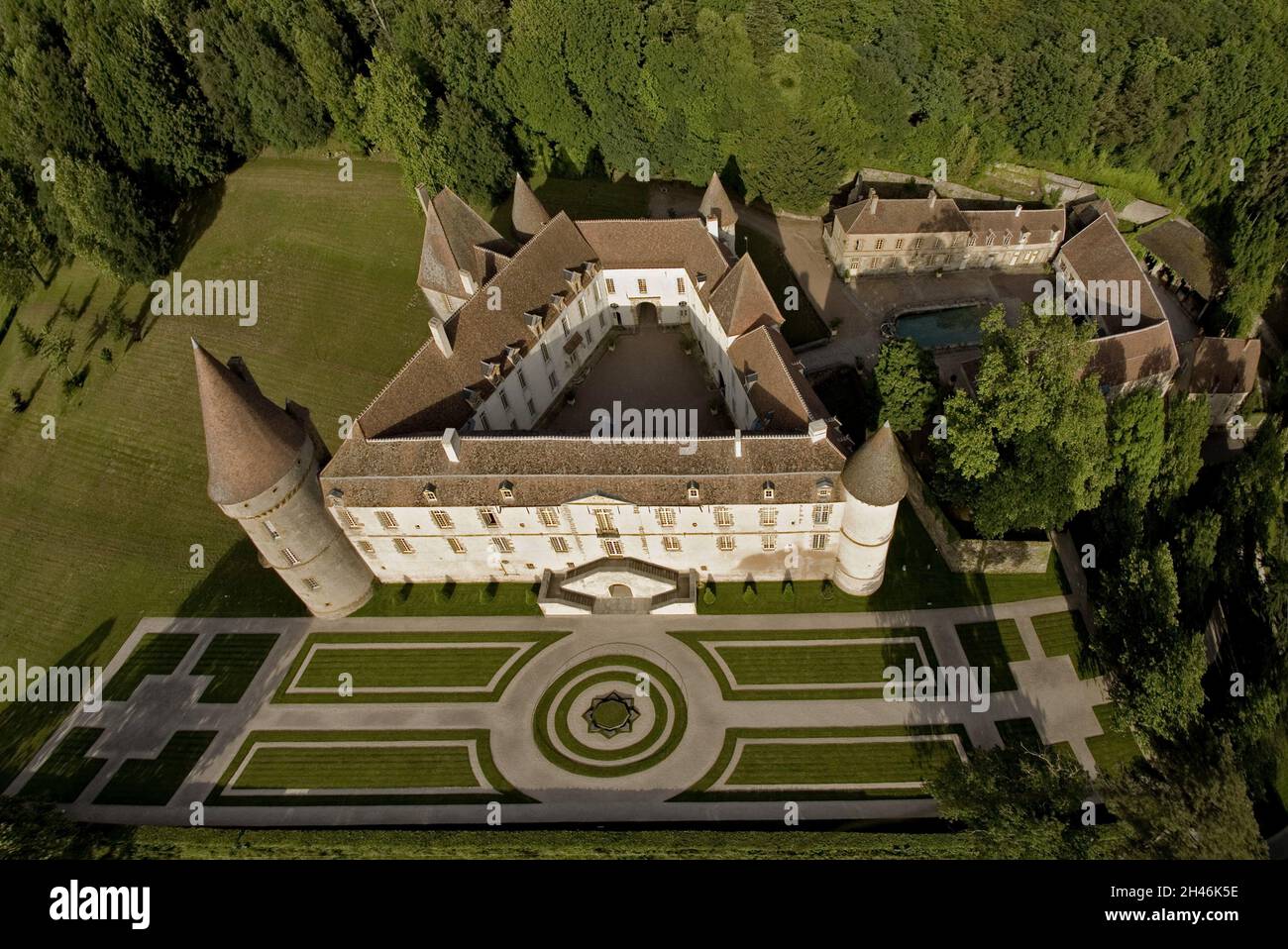 Francia. Borgogna. Nièvre (58) Vista del parco del castello di Bazoches, residenza di Vauban (vista aerea) Foto Stock