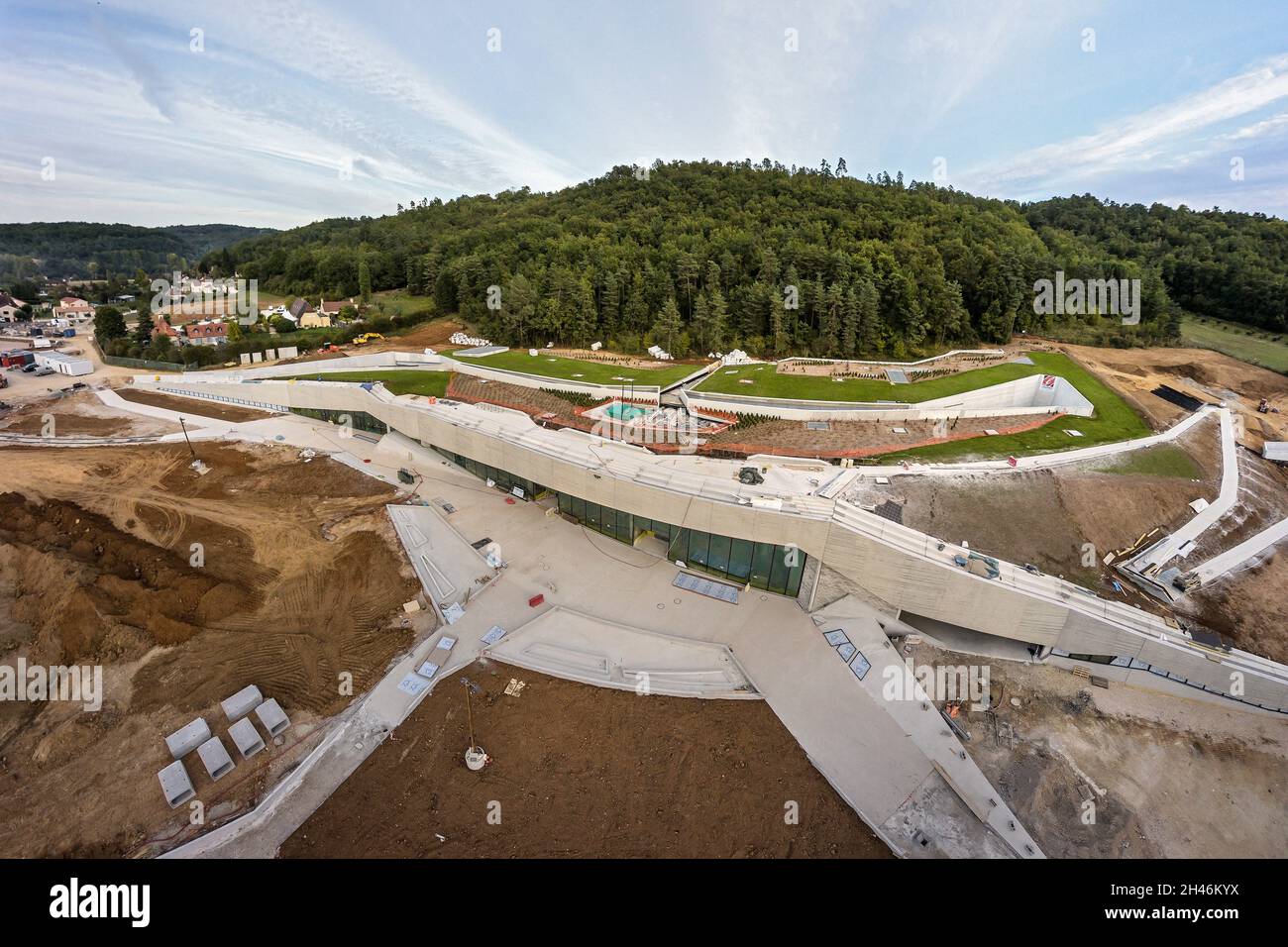 FRANCIA, MONTIGNAC - LASCAUX, DORDOGNE (24): STATE IL SITO DI LASCAUX 4 OTTOBRE 12, 2016. VISTA AEREA DEL FUTURO CENTRO INTERNAZIONALE DEL PARIETALE A. Foto Stock