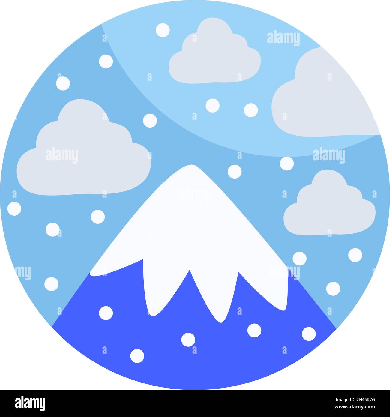 Una montagna al giorno coperta di neve, illustrazione, vettore, su sfondo bianco. Illustrazione Vettoriale