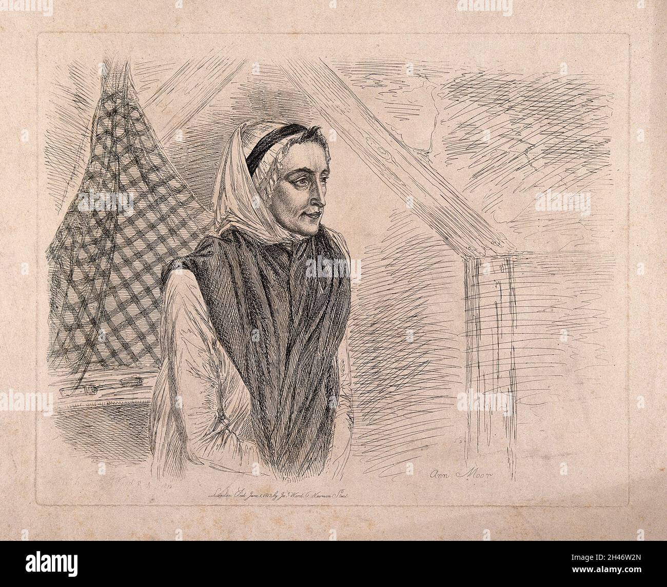 Ann Moore, una donna fraudolenta a digiuno. Incisione di J. Ward, 1812. Foto Stock