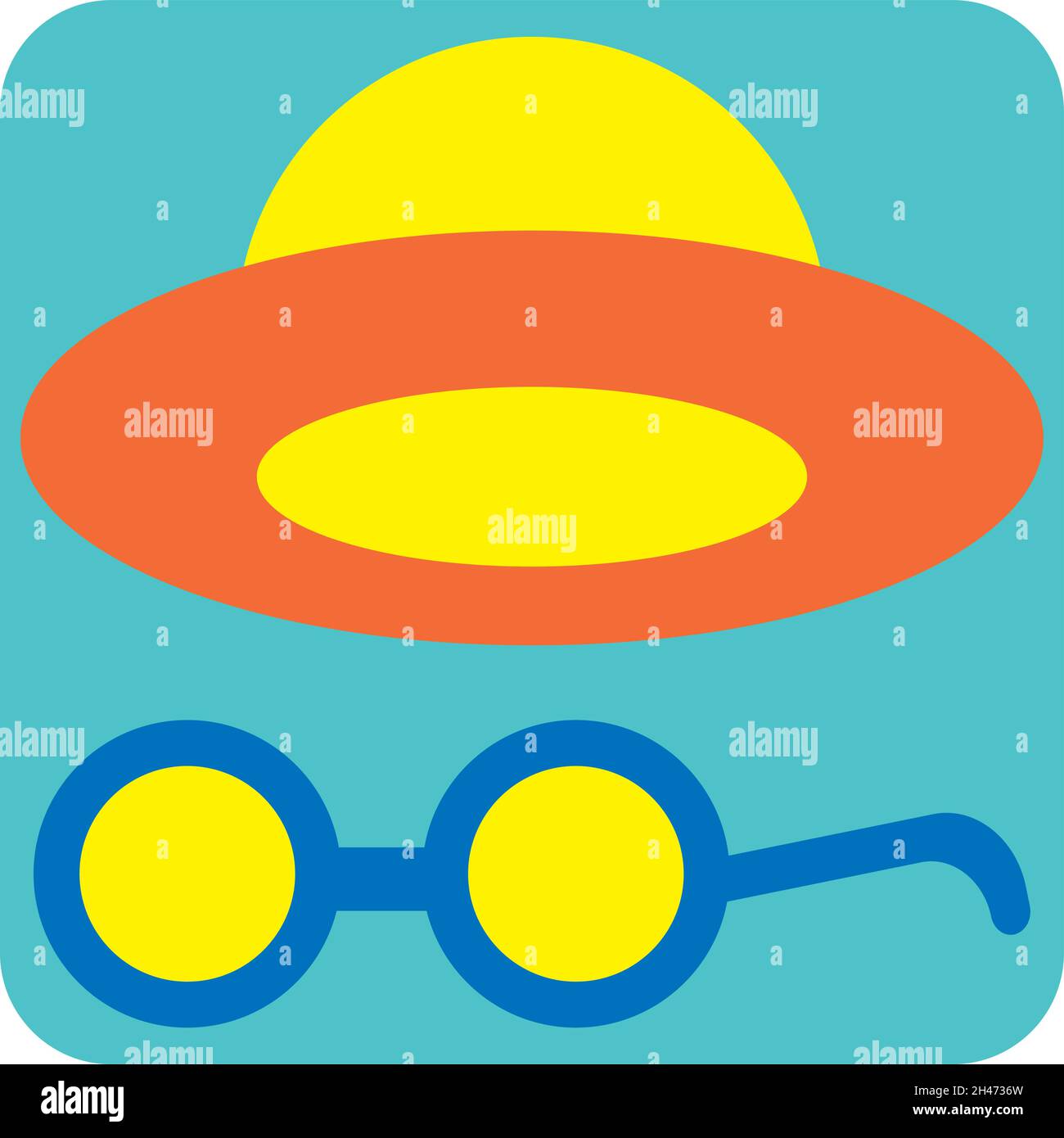 Cappello da spiaggia e bicchieri, illustrazione, vettore, su sfondo bianco. Illustrazione Vettoriale