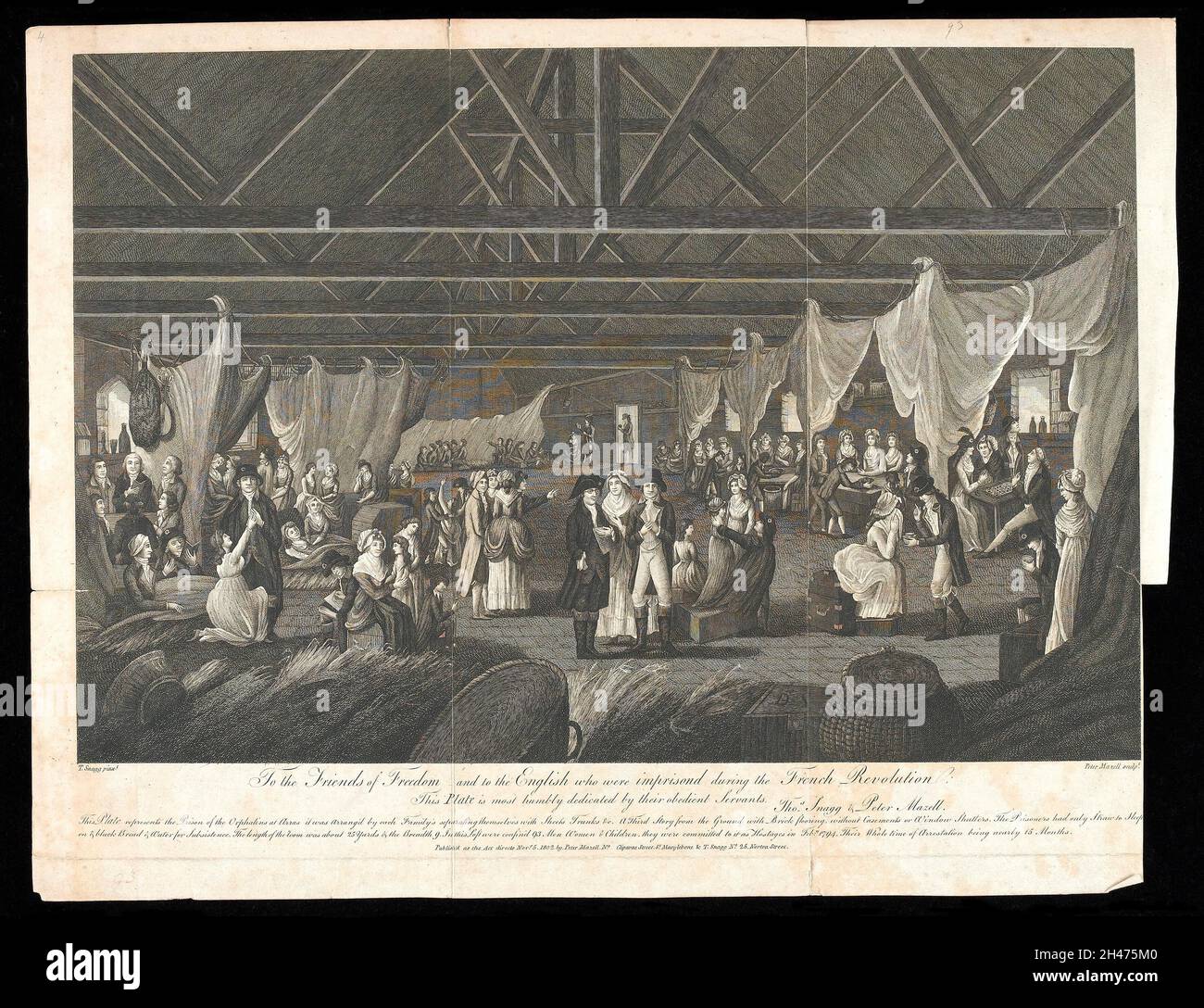 Famiglie inglesi prese come ostaggi nella Rivoluzione Francese, imprigionate nell'orfanotrofio di Arras. Incisione di P. Maxell, 1802, dopo T. Snagg. Foto Stock Famiglie inglesi prese come ostaggi nella Rivoluzione Francese, imprigionate nell'orfanotrofio di Arras. Incisione di P. Maxell, 1802, dopo T. Snagg. Foto Stock