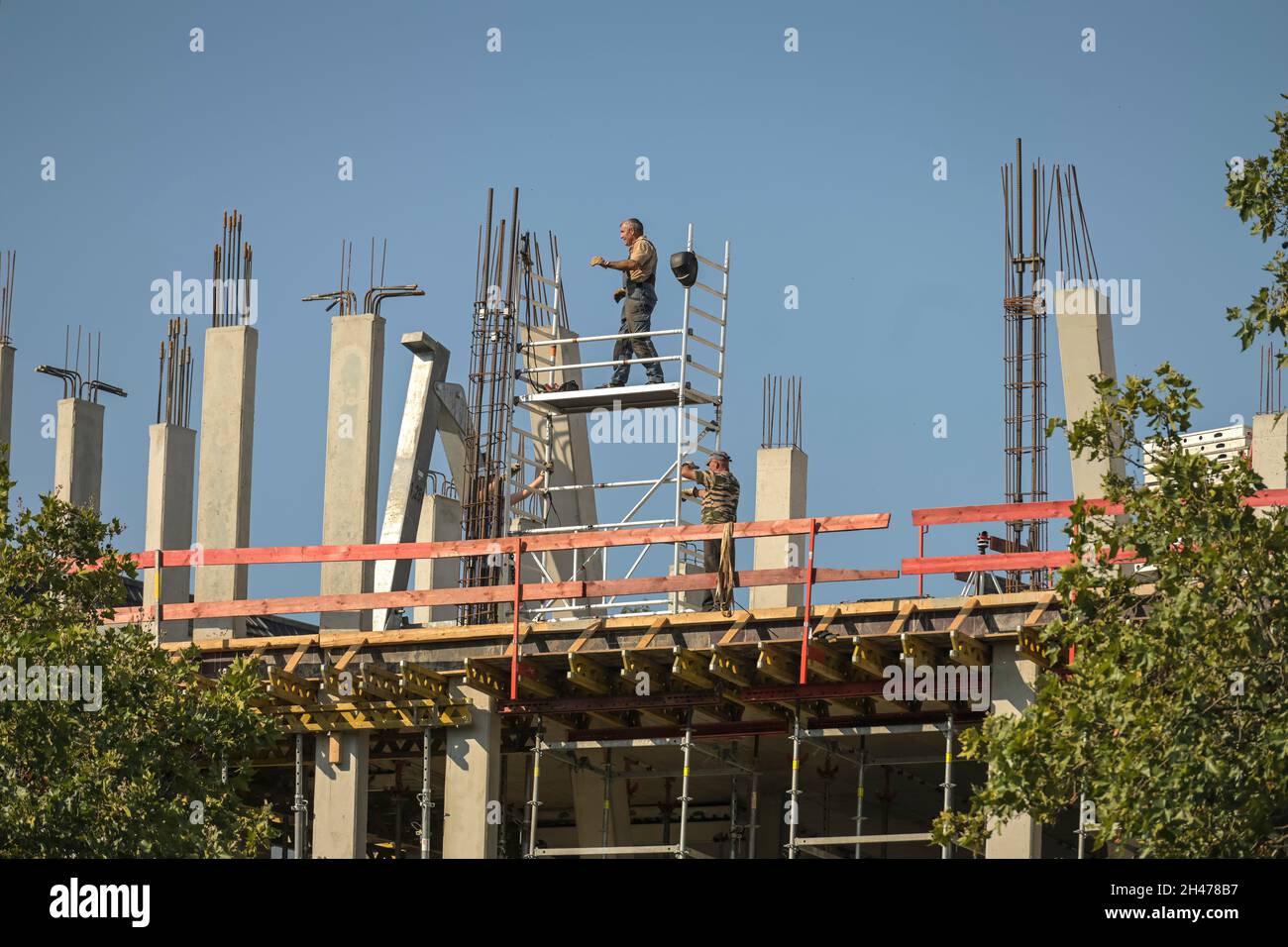 Baustelle, Bauarbeiter, Gerüst, Sicherheit, Bundesallee, Wilmersdorf, Berlino, Germania Foto Stock