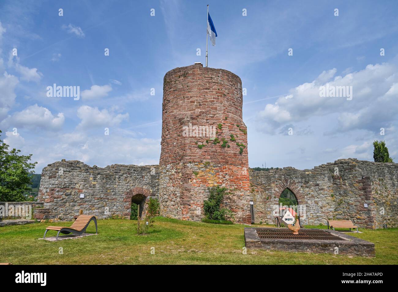 Burgfried, Turm, Burg, Polle, Niedersachsen, Germania Foto Stock