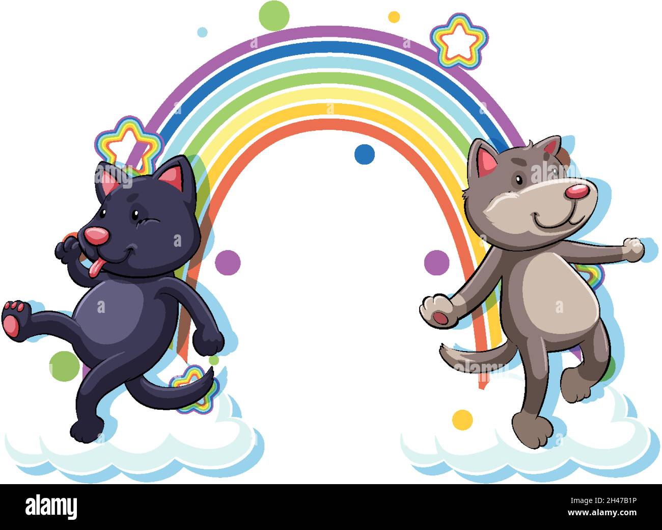 Due cani personaggio cartoon con illustrazione arcobaleno Illustrazione Vettoriale