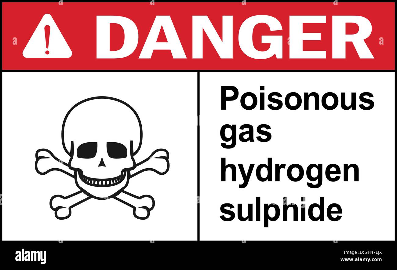 Segnale di pericolo acido solfidrico di gas velenosi. Simboli e simboli di avvertenza per sostanze chimiche pericolose. Illustrazione Vettoriale