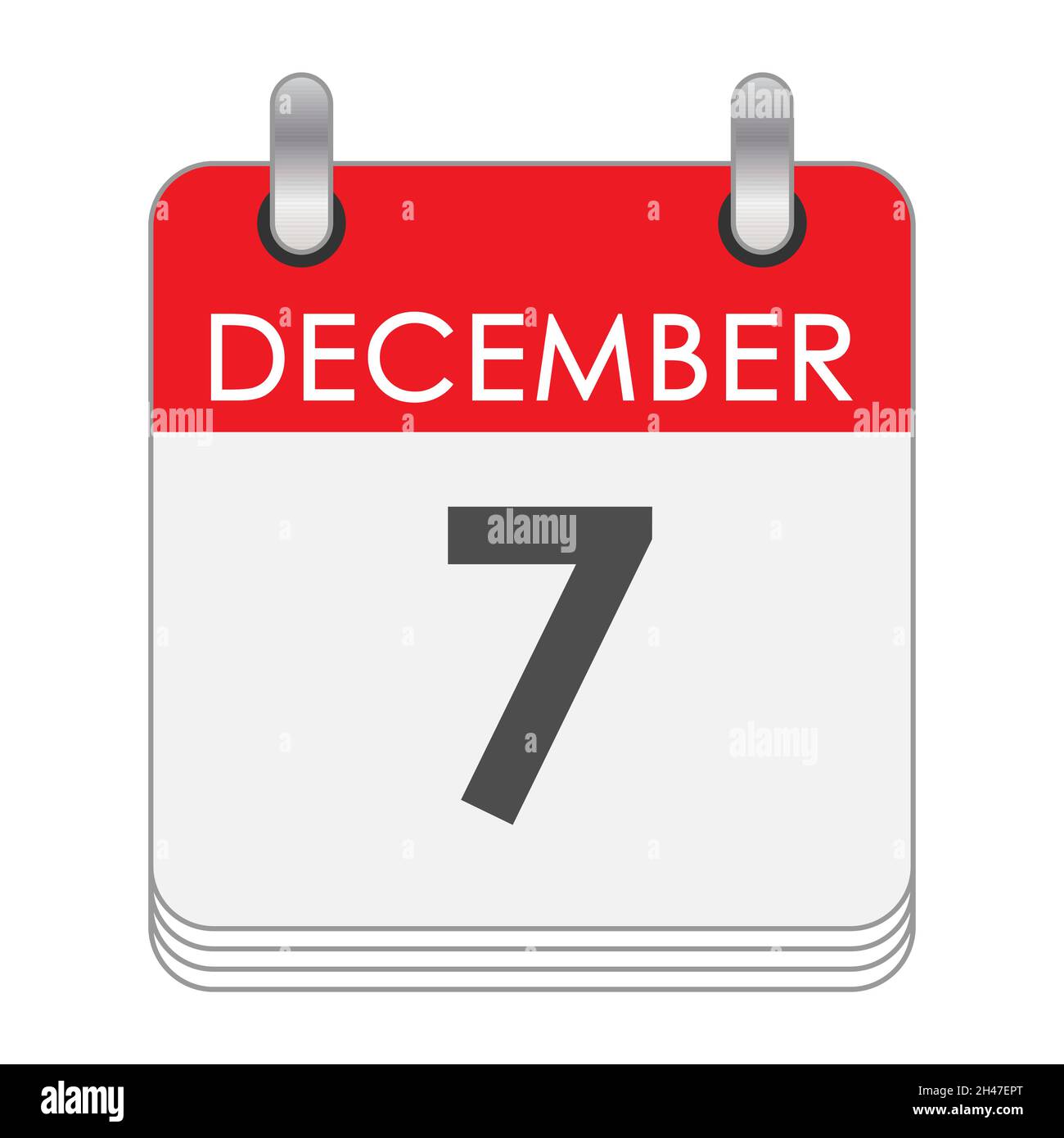 7 dicembre. Una foglia del calendario flip con la data del 7 dicembre. Stile piatto. Illustrazione Vettoriale