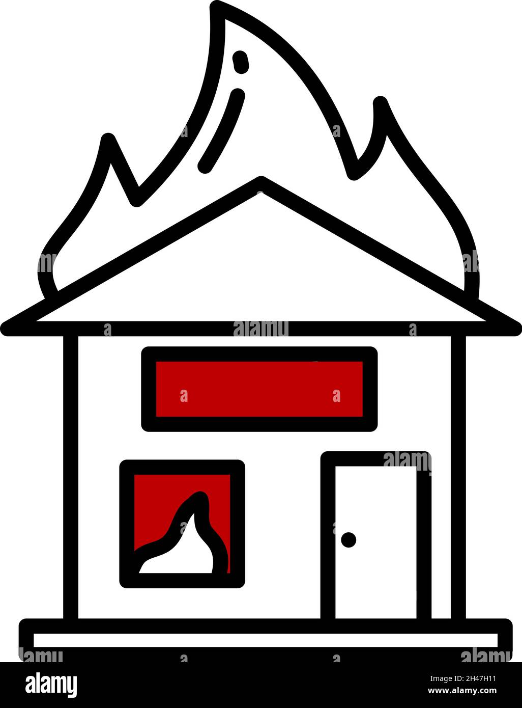 Casa in fiamme, illustrazione, vettore, su sfondo bianco. Illustrazione Vettoriale