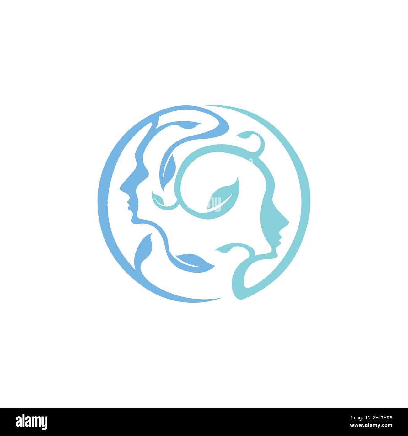 Mental Health Care logo vettore disegno testa foglia modello icona per medico e terafy psicoterapia segno simbolo. Psicologia creativa e H mentale Illustrazione Vettoriale