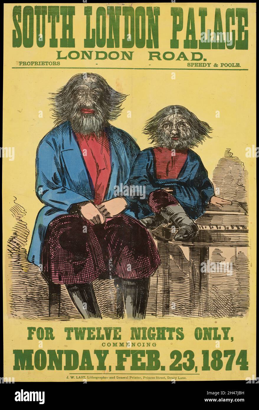 Poster a colori che fa pubblicità a un'apparizione in un freakshow ... Foto Stock