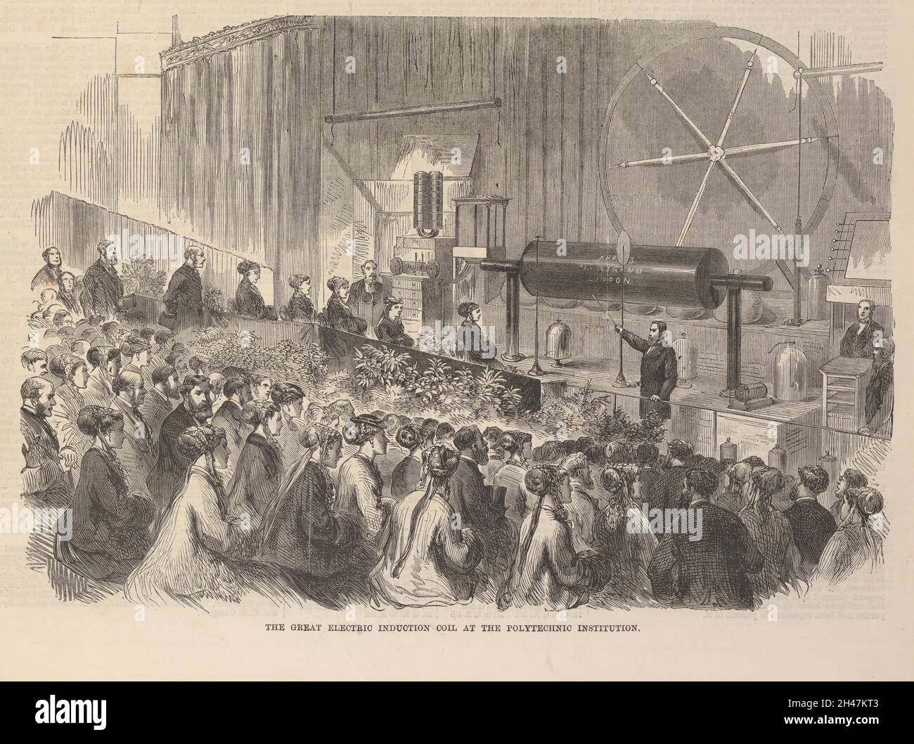 Dimostrazione della Grande bobina di induzione elettrica presso il Politecnico di Londra nel 1869 dal Professor Pepper. Foto Stock