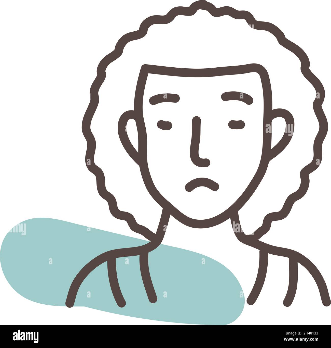 Donna con capelli ricci corti, illustrazione, vettore, su sfondo bianco. Illustrazione Vettoriale