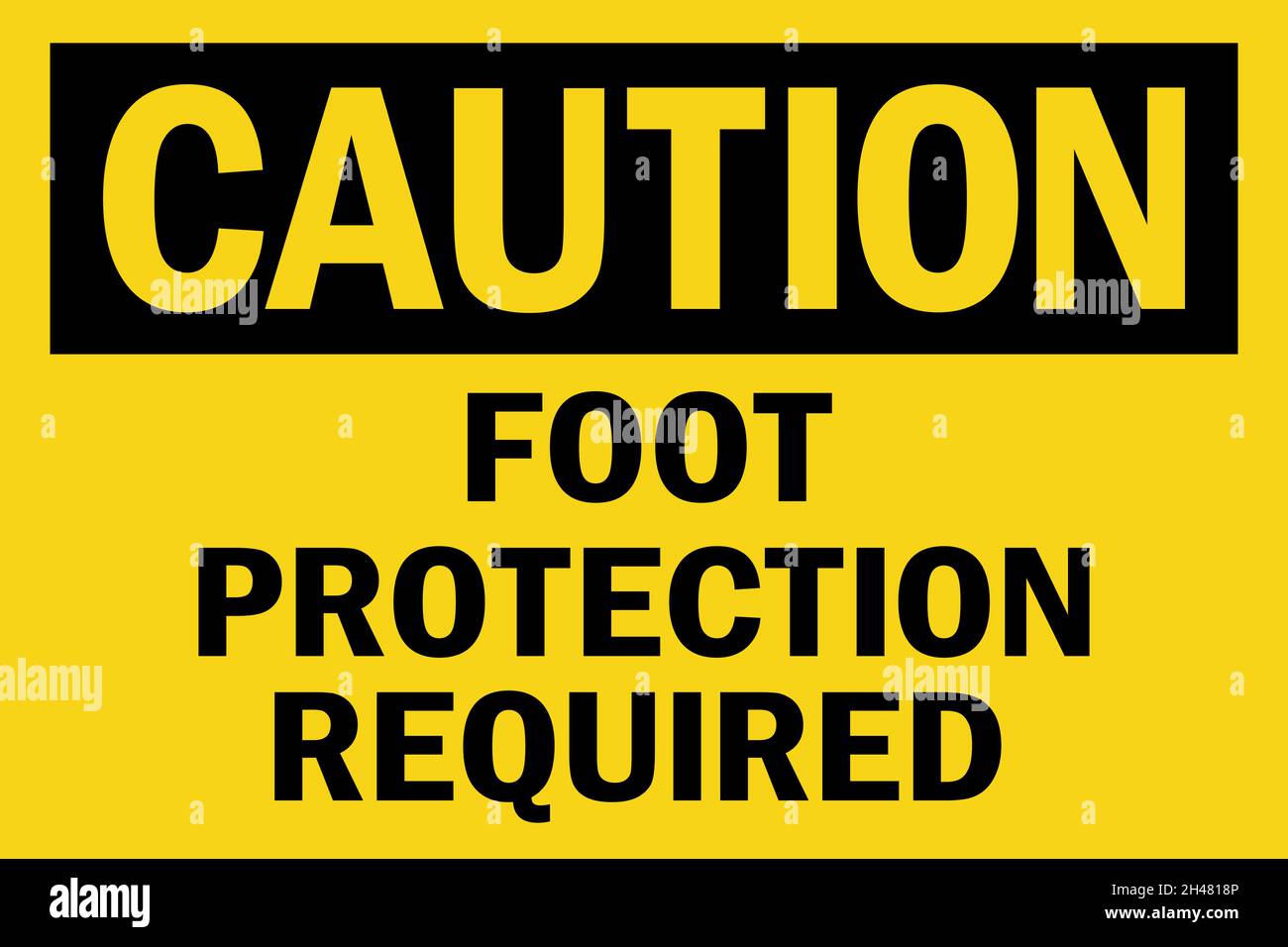 Cartello di attenzione necessario per la protezione dei piedi. Nero su sfondo giallo. Segnali e simboli dei dispositivi di protezione individuale. Illustrazione Vettoriale