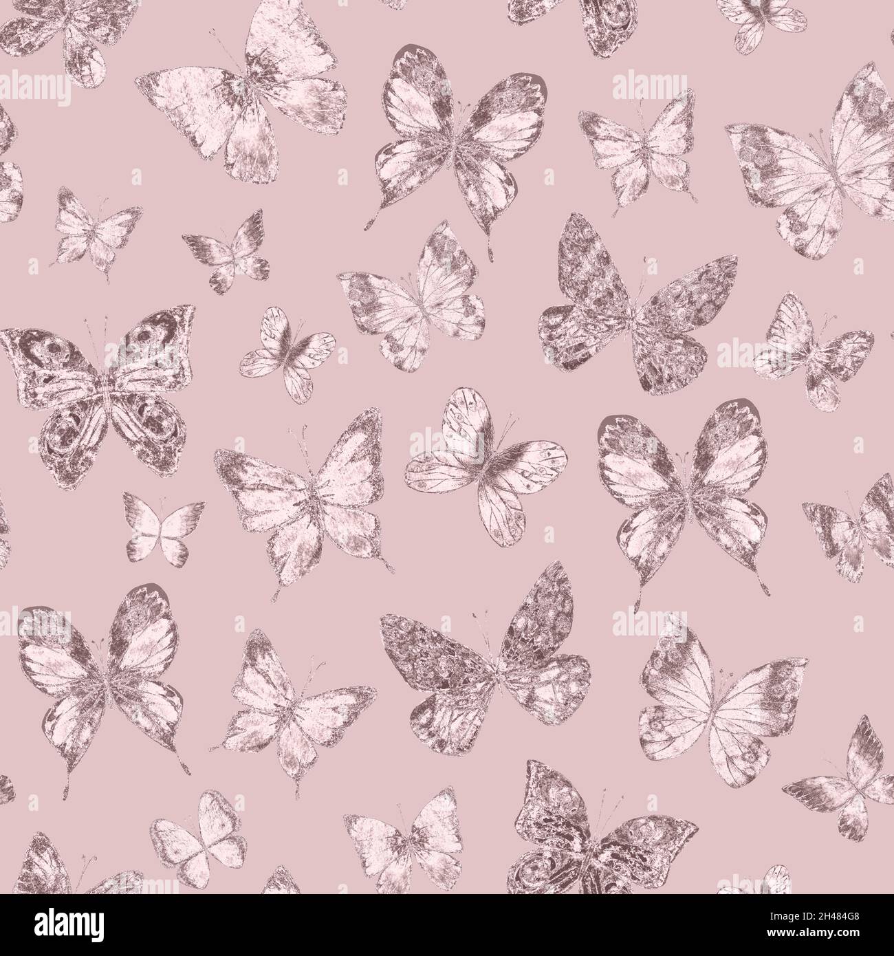 Farfalle pastello rosa scintillante lusso senza cuciture sfondo motivo.  Farfalla trainata a mano glitter brillante texture infinita. Stampa per  disegno di tessuto, wa Foto stock - Alamy