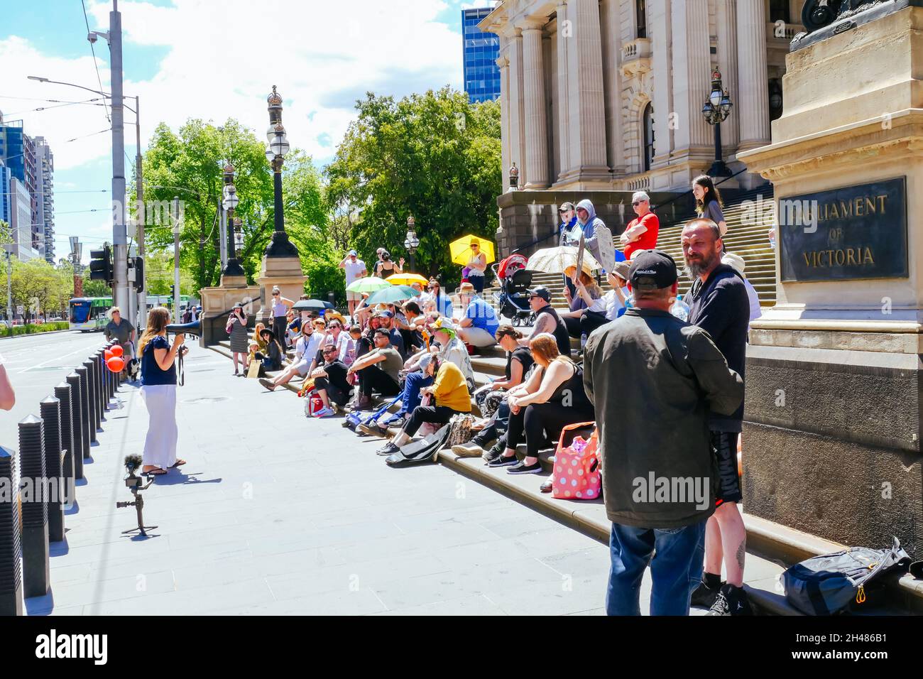 Protesta contro la vaccinazione nel CBD di Melbourne Foto Stock