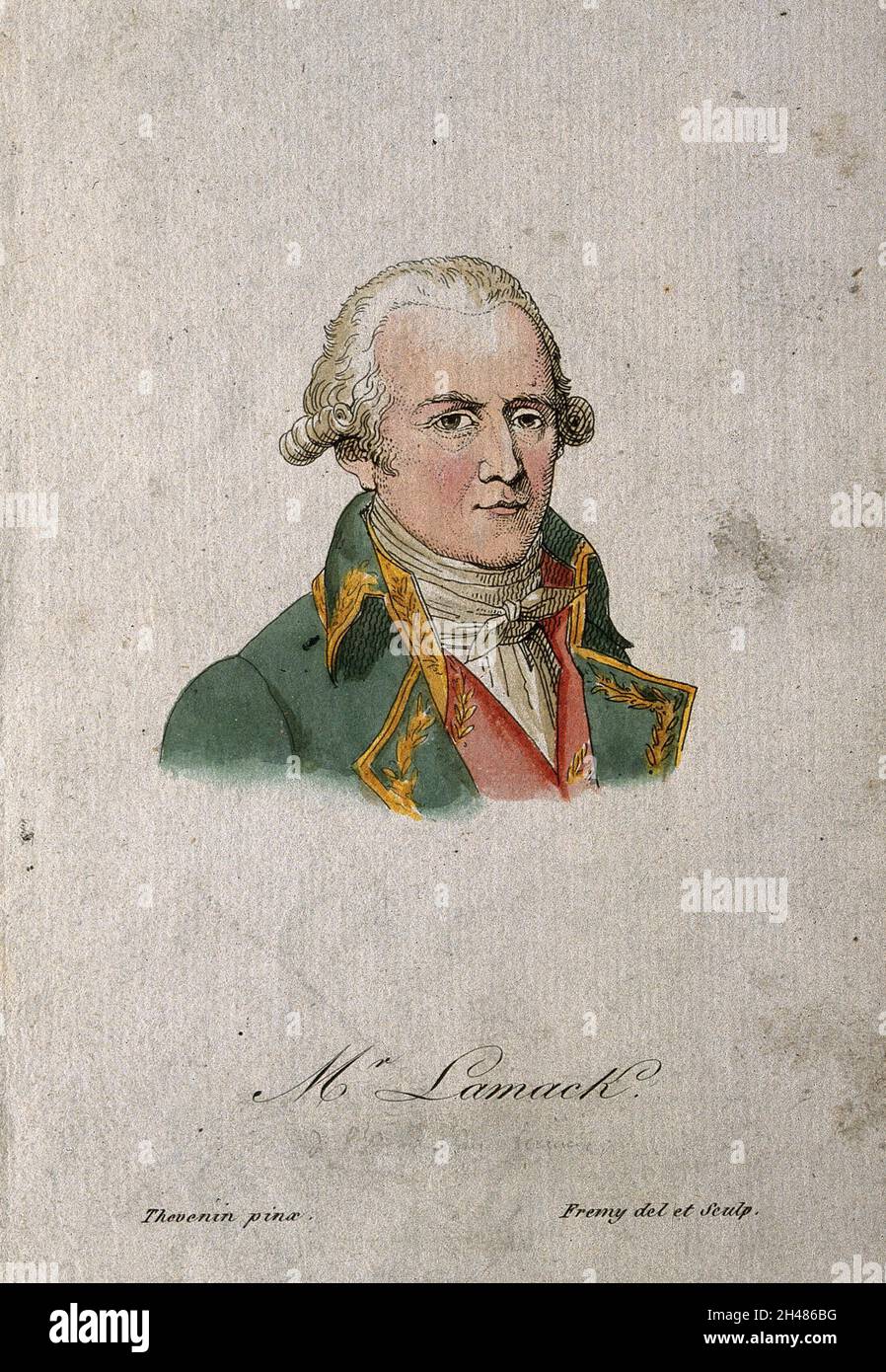 Jean Baptiste Pierre Antoine de Monet Lamarck. Incisione colorata di J. M. Frémy dopo C. Thévenin, 1801. Foto Stock