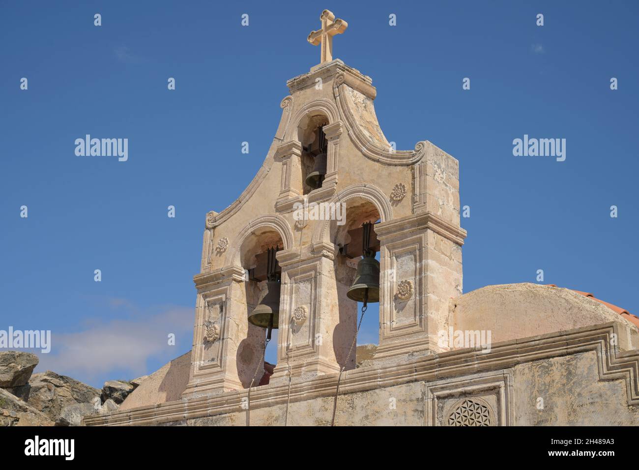Glockenstuhl, Kapelle, Kloster Preveli, Kreta, Griechenland Foto Stock